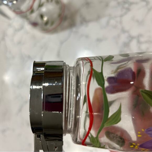 Set of 2 Vintage Glassware Metal Lid Hand Painted Syrup Pourers Dispensers - Picture 9 of 9